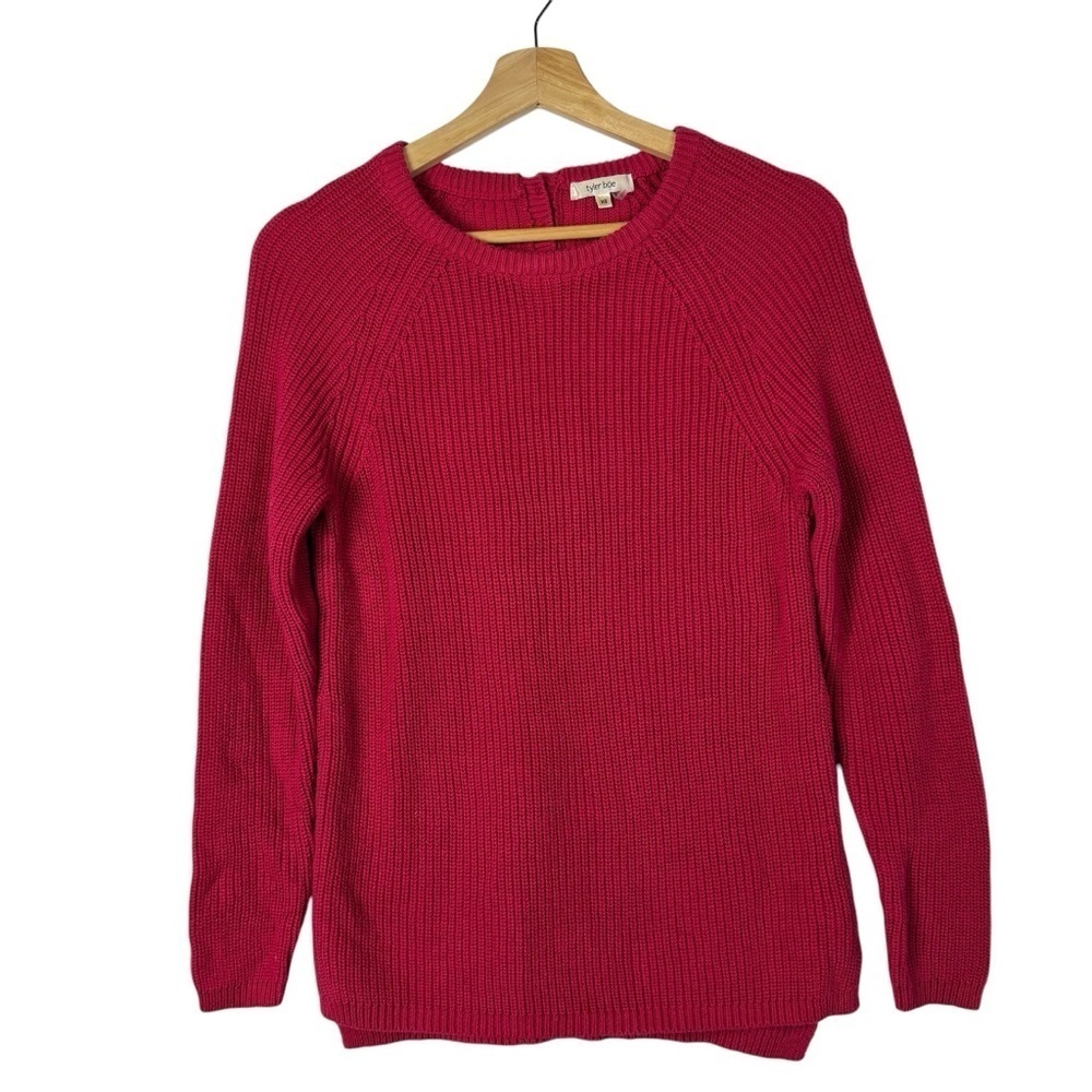 Tyler Boe Red Button Back Mineral Wash Crewneck Pullover Sweater XS